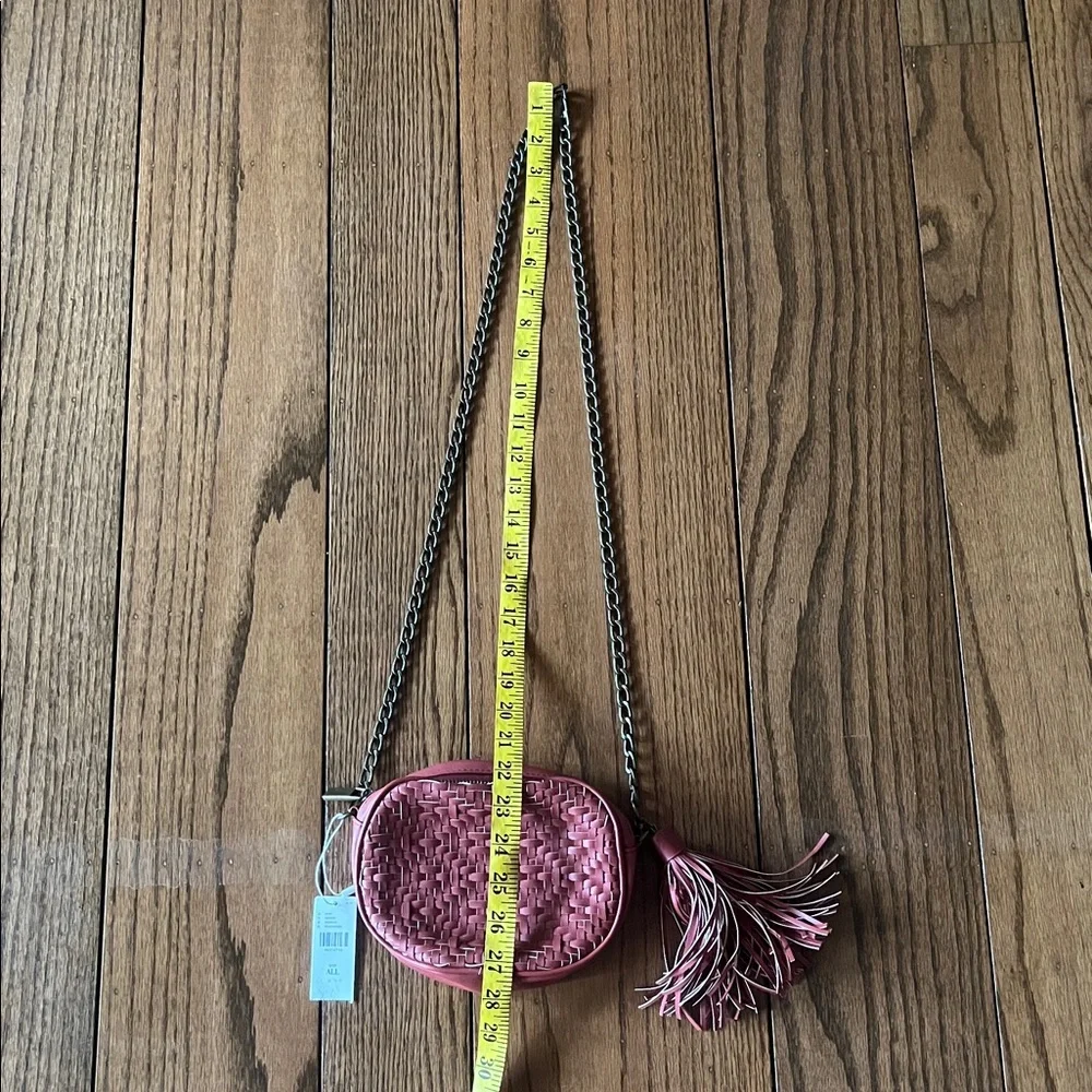Anthropologie Woven Vegan Leather Chunky Chain TASSEL Crossbody Bag Red - Picture 11 of 12